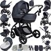 Magic ZC Passeggino 4 in 1, Passeggino Trio con Spinta Reversibile a Due Vie, Trio Passeggini Neonati con Accessori, Carrozzina per Neonati Design Portatile Pieghevole Un Clic (V7 Deep Grey)