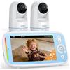 BOIFUN Baby Monitor con 2 Telecamere, Schermo IPS 5 Split-Screen, PTZ 360°, Audio Bidirezionale, Visione Notturna, Batteria 3050mAh, Zoom 3X, Rilevamento Temperatura, VOX, Ninne Nanne per Neonati
