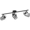 Eglo lampada da soffitto Berregas, barra con 3 faretti, illuminazione | con paralumi in vetro, metallo nero e vetro fumé, attacco E27