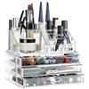 Relaxdays Portatrucchi, 2 Organizer Combinabili, Portaoggetti per Cosmetici con Cassetti, Multiuso,Versatile,Trasparente