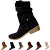 Generic Stivaletti da donna con tacco, stivaletti da donna, eleganti, in pelle scamosciata, da cowboy, con punta tonda, antiscivolo, invernali da donna, Nero , 44 EU