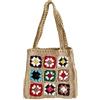 DKJAHSEK Borsa Uncinetto Fatta A Mano Borsa da spiaggia estiva da donna in tessuto intrecciato, borsa a tracolla floreale fatta a mano, borsa all'uncinetto con cuciture floreali(Khaki)
