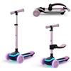 kk Kinderkraft Kinderkraft RAKET UP monopattino bambini 2 in 1 con seduta, pieghevole, luci LED e ruote RGB, manubrio regolabile 4 altezze, guida fluida, Rosa