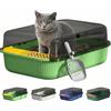 PAWSWARE Grande lettiera per gatti con bordi alti a prova di spruzzi, WC semi chiuso per animali domestici con superficie anti-tracciamento facile da pulire, in plastica resistente e atossica, con