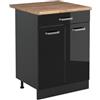 Vicco Mobiletto base cucina R-Line, Nero lucido/Antracite 60 cm | 2 Ante · Piano di lavoro incl. · Piedini regolabili in altezza · 1 Ripiano · ✓ Liberamente combinabile