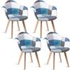JZGORC Set di 4 sedie da pranzo poltrone patchwork, poltrone in stile scandinavo, sedie da cucina moderne, gambe in legno massello, per sala da pranzo, soggiorno, cucina - Blu