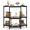 GIANTEX Unità Bar per Liquori, Tavolo Bar Angolare a 3 Ripiani con Portabicchieri da Vino, Altezza Corretta, Paracolpi Metallico Elevato, Scaffale per Vino per Cucina, Sala da Pranzo, Pub (nero)