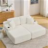Kuczn Divano letto relax a 2 posti, in morbido tessuto a coste, con tasca laterale, portabicchieri e cuscino, per soggiorno, sala giochi, studio, camera degli ospiti e appartamento, beige