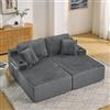 Kuczn Divano letto relax a 2 posti, in morbido tessuto a coste, con tasca laterale, portabicchieri e cuscino, per soggiorno, sala giochi, studio, camera degli ospiti e appartamento, grigio