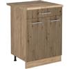 Vicco Mobiletto base cucina R-Line, Rovere artigianale/Rovere dorato 60 cm | 2 Ante · Piano di lavoro incl. · Piedini regolabili in altezza · 1 Ripiano · ✓ Liberamente combinabile