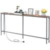 GOKHOMX Tavolo Console stretto con prese di corrente, tavolo da console, ingresso con porta USB, tavolino ausiliario per divano, per corridoio, soggiorno, ingresso (marrone vintage, 180 x 20 x 80,5 cm