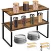 JUPPLIES Ripiano Salvaspazio Cucina Set 2 Pezzi | Mensole in Legno e Metallo Nero | Organizer Cucina Dispensa | Porta Spezie, Tazze e Alimenti | 2 Livelli (Nero + Marrone rustico)