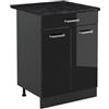 Vicco Mobiletto base cucina R-Line, Nero lucido/Antracite 60 cm | 2 Ante · Piano di lavoro incl. · Piedini regolabili in altezza · 1 Ripiano · ✓ Liberamente combinabile