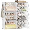 WOLTU Scarpiera, scaffale per scarpe con 6 scomparti, salvaspazio, con ganci, scaffale per scarpe in plastica, per ingresso, camera da letto, ingresso, contenitore per scarpe per 24 paia di scarpe