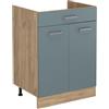 Vicco Mobiletto base cucina R-Line, Grigio-blu/Rovere dorato 60 cm | 2 Ante · Senza piano di lavoro · Piedini regolabili in altezza · 1 Ripiano · ✓ Liberamente combinabile