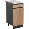 Vicco Mobiletto base cucina R-Line, Rovere dorato/Antracite 40 cm | 1 Cassetto · Piano di lavoro incl. · Piedini regolabili in altezza · 1 Anta · ✓ Liberamente combinabile