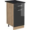 Vicco Mobiletto base cucina R-Line, Antracite lucido/Rovere dorato 40 cm | 1 Cassetto · Piano di lavoro incl. · Piedini regolabili in altezza · 1 Anta · ✓ Liberamente combinabile