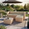 Juskys Lounge in polyrattan Punta Cana M resistente alle intemperie con divano, poltrona, sgabello, tavolo e cuscini - 3-4 persone - set di mobili da giardino lounge crema/sabbia