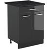 Vicco Mobiletto base cucina R-Line, Antracite lucido/Antracite 60 cm | 2 Ante · Piano di lavoro incl. · Piedini regolabili in altezza · 1 Ripiano · ✓ Liberamente combinabile