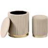 IlGruppone Set Di 2 Pouf Contenitore In Velluto Design Moderno Poggiapiedi,Sgabello Tondo con Coperchio Rimovibile e Seduta Imbottita Alta Densità Con Fascia In Metallo Capiente Storage Box Tortora