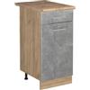 Vicco Mobiletto base cucina R-Line, Calcestruzzo/Rovere dorato 40 cm | 1 Cassetto · Piano di lavoro incl. · Piedini regolabili in altezza · 1 Anta · ✓ Liberamente combinabile
