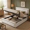 KeepGoon Letto imbottito 140 x 200 cm, con spazio di archiviazione, letto matrimoniale con testiera, rete a doghe e cassetta del letto, cassetta idraulica, letto per ragazzi, in velluto, letto
