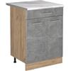 Vicco Mobiletto base cucina R-Line, Calcestruzzo/Rovere dorato 60 cm | 2 Ante · Piano di lavoro incl. · Piedini regolabili in altezza · 1 Ripiano · ✓ Liberamente combinabile