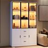 Lcoho Vetrinetta con porta in vetro, vetrinetta in vetro con libreria multiuso, credenza da collezione con maniglia, 3 cassetti e ante, armadio per soggiorno, bianco, 120x30x200 cm