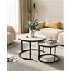 Xinyvee Tavolino da Salotto Effetto Marmo Bianco Set di 2 Tavoli Tondi | Tavolo Salotto Marmo Bianco Tavolini Sovrapponibili 70+50 cm, Design Moderno Tavolo Soggiorno, Montaggio Rapido
