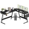 FLEXISPOT Scrivania da Gioco a Forma di L, 147 x 127 x 75 cm, Ergonomica, ad Angolo, per Computer e PC Con Supporto per Monitor, Casa e Ufficio, Nera