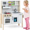 COSTWAY Cucina Giocattolo per Bambini in Legno, Cucina per Bambini con Microonde, Cappa Aspirante, Forno, Macchina del Ghiaccio, Lavello e Rubinetto, Manopole con Suoni, per 3-6 Anni (Bianco)