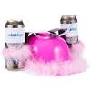 Relaxdays 10x Cappello Porta Bibite Fucsia, Elmetto con Cannuccia, 2 Lattine di Birra, per Feste a Tema, con Piume Rosa