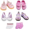 Xerteam 4 paia di scarpe per bambole, 2 paia di calzini per bambole da 35-45 cm, accessori per bambole, scarpe in tela, scarpe con paillettes, scarpe rosa con fiocco, sandali, vestiti per bambole colorati