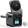 KU XIU 3-in-1 Stazione Ricarica 25W, TFT Display Intelligente e Ventola | Certificato QI2.2 25W, MagSafe-Compatibile Caricatore Wireless per iPhone 12-17/Apple Watch /AirPods, 45W Adattatore Incluso