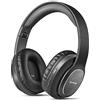 WorWoder Cuffietta senza fili da 80 ore, Bluetooth 5.0 wireless e cablata, audio stereo HiFi con microfono, cuffie leggere con bassi profondi per lavoro, viaggi di classe online (nero)