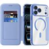 SIYOPINPFY Custodia magnetica per iPhone 26 Pro custodia a libro, blu JD | Compatibile con MagSafe, blocco RFID, retro trasparente, custodia a portafoglio in pelle PU con aletta e scomparti per carte