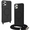 BGHHEU Magnetica Cover per iPhone 13 Pro con Cordino,[Compatible con Magsafe],Custodia Silicone con Regolabile Collana Sottile Morbida Case,Nero