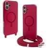 BGHHEU Magnetica Cover per iPhone 16 Plus con Cordino,[Compatible con Magsafe],Custodia Silicone con Regolabile Collana Sottile Morbida Case,Rosso
