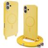 BGHHEU Magnetica Cover per iPhone 16 con Cordino,[Compatible con Magsafe],Custodia Silicone con Regolabile Collana Sottile Morbida Case,Giallo