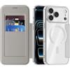 SIYOPINPFY Cover magnetica per iPhone 26 Pro Custodia a libro Argento JD | Compatibile con MagSafe , blocco RFID, retro trasparente, custodia in pelle PU Flip pochette a portafoglio con scomparti per