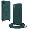 BGHHEU Magnetica Cover per iPhone XR con Cordino,[Compatible con Magsafe],Custodia Silicone con Regolabile Collana Sottile Morbida Case,Verde scuro