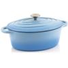 BBQ-Toro Cocotte Cocotte in ghisa smaltata Piatto tostatura in ghisa con coperchio Adatto per cucine a induzione, 4,3 litri - 30 x 23 cm - ovale (Blu)