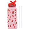 Lcarege Borraccia a forma di fragola, 1 l, in acciaio inox 304, con coperchio e cannuccia, tazza termica portatile con manico, per ragazze e donne
