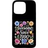 Vintage Flowers Watercolor Birthday Custodia per iPhone 15 Pro Max Awesome Since 1990 - Compleanno Floreale Acquerello