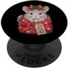 Merry Christmas Wrap Ribbon Bow Stars Xm Chinchilla - Carta da regalo con Babbo Natale, motivo: pigne di agrifoglio PopSockets PopGrip Adesivo