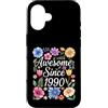 Vintage Flowers Watercolor Birthday Custodia per iPhone 16 Awesome Since 1990 - Compleanno Floreale Acquerello