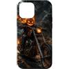 Motorghast Garage Custodia per iPhone 12 mini Testa di zucca fiammeggiante Chopper Rider Halloween Biker
