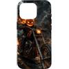 Motorghast Garage Custodia per iPhone 16 Pro Testa di zucca fiammeggiante Chopper Rider Halloween Biker