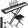 LEADZM Pianoforte Digitale Semi-Pesato a 88 Tasti, Tastiera Full Size, Tastiera Elettronica con Supporto a Forma di X a Doppio Tubo, Bluetooth MIDI, Leggio, Pedale Sustain, Cuffie (Nero, All)