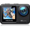 WOLFANG Dual Color Screen Action Cam 4K 60FPS 24MP GA420 WiFi Fotocamera, 10M Co